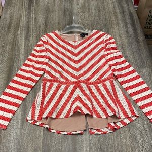 BCBG maxazria orange&beige top peplum bottom/beige lined bodice,openwork …